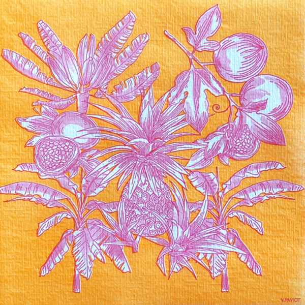 Paviot, Serviette, bedruckt mit FRUITS EXOTIQUE gelb, Motiv